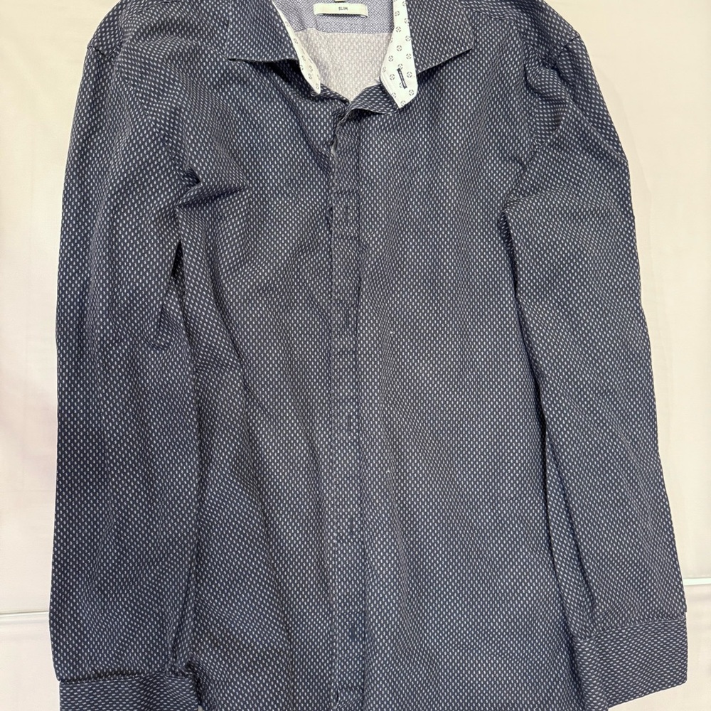 Ted Baker London Navy Micro Dot Slim Fit Button Up Shirt 16.5 / 32–33
